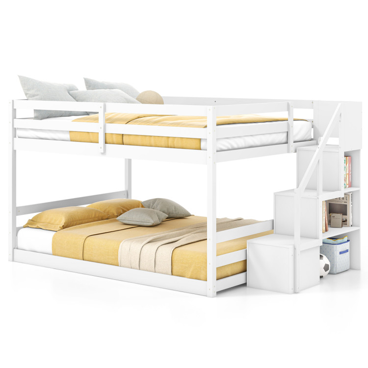 Solid Wood Full Over Full Low Bunk Bed with Storage Stairs view 4