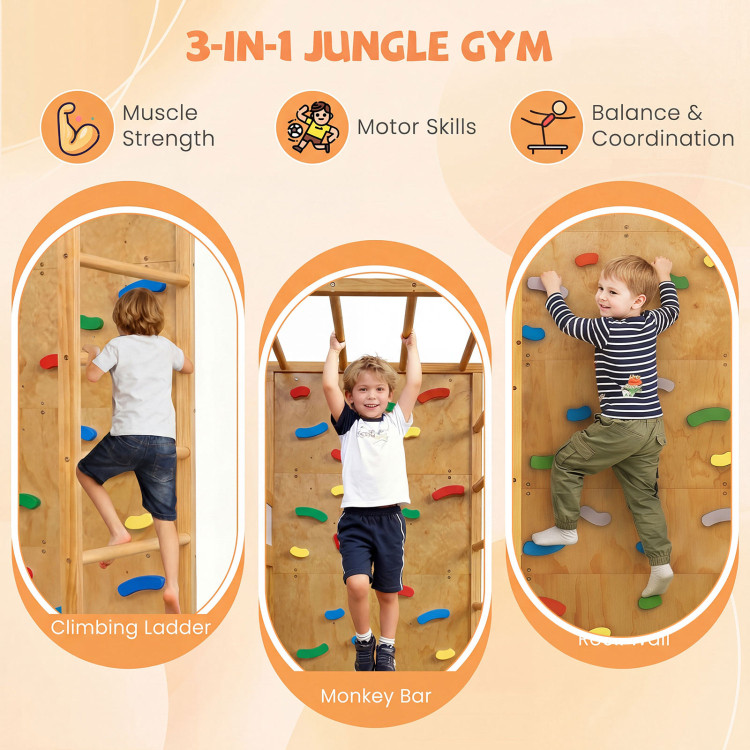 Twin Bunk Bed with Jungle Gym Wooden Loft Bed with Climbing Ladder view 7