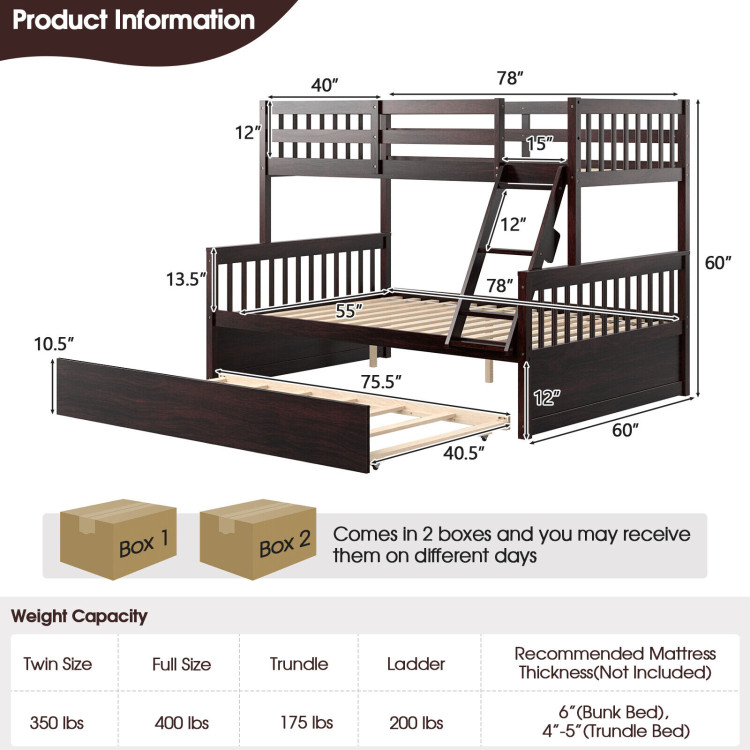 Twin Over Full Convertible Bunk Bed with Twin Trundle view 5
