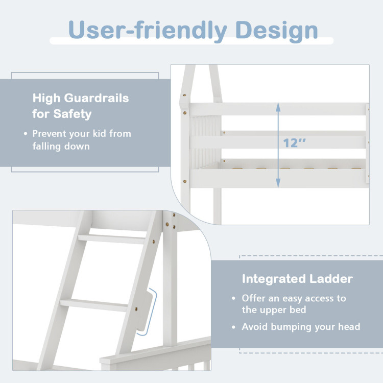 Twin Over Full House Bunk Bed with Ladder and Guardrails - Image 10