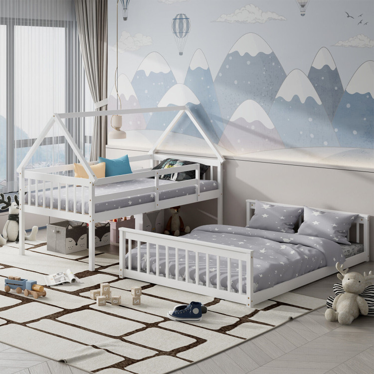 Twin Over Full House Bunk Bed with Ladder and Guardrails view 3