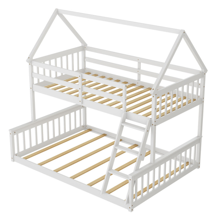 Twin Over Full House Bunk Bed with Ladder and Guardrails view 1