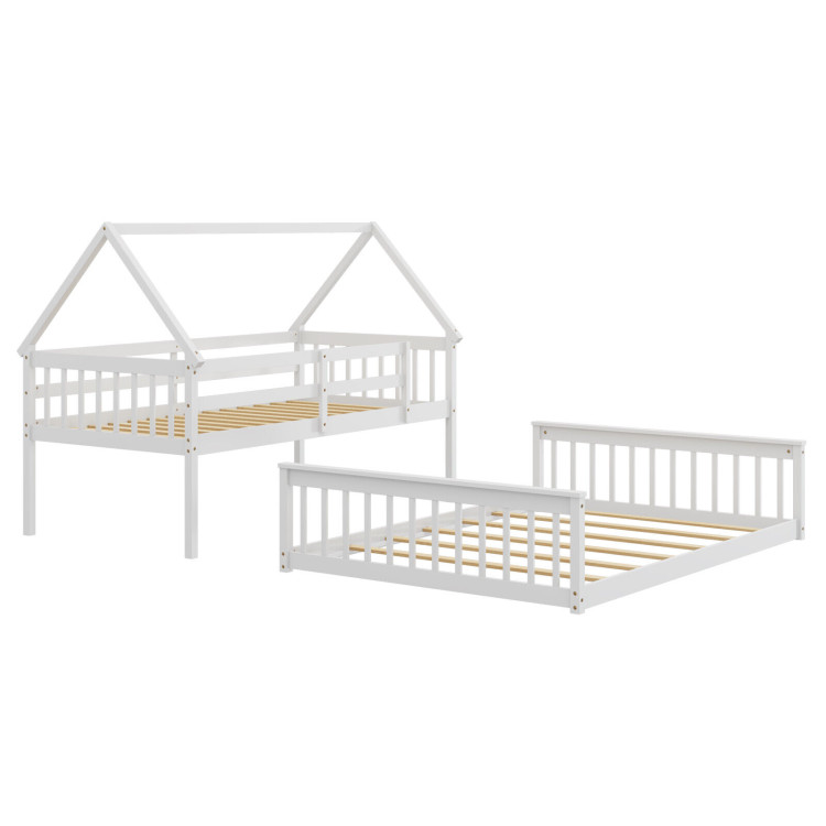 Twin Over Full House Bunk Bed with Ladder and Guardrails view 4