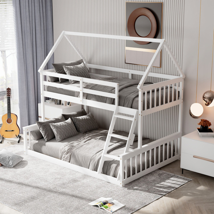 Twin Over Full House Bunk Bed with Ladder and Guardrails view 6