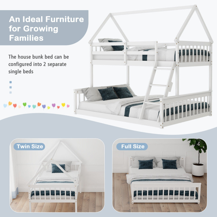 Twin Over Full House Bunk Bed with Ladder and Guardrails view 7