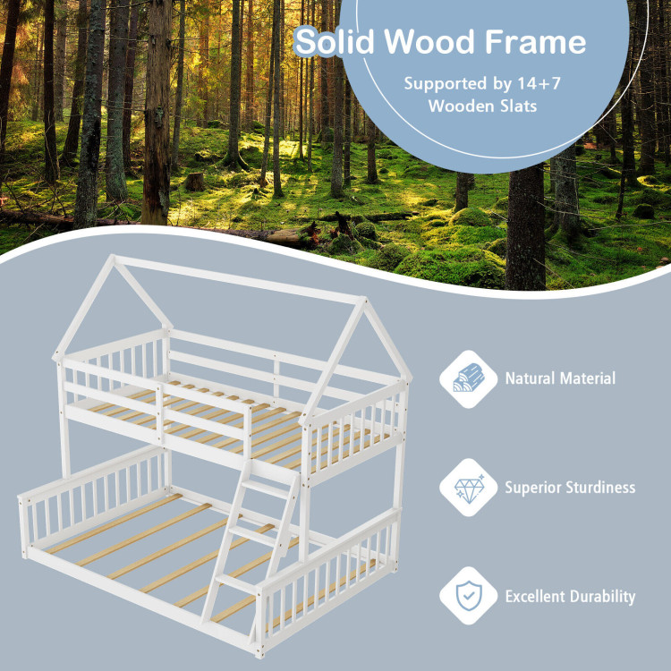 Twin Over Full House Bunk Bed with Ladder and Guardrails view 8