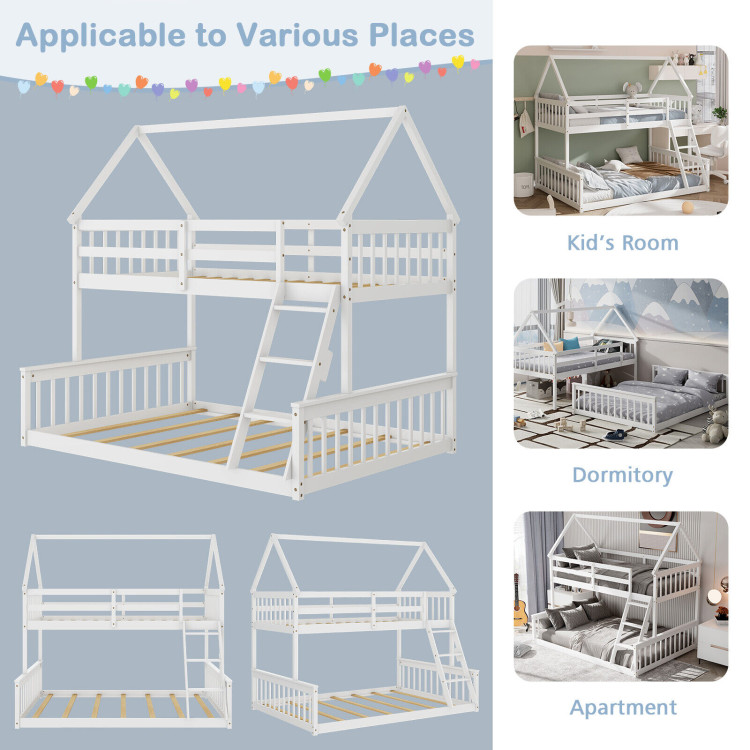 Twin Over Full House Bunk Bed with Ladder and Guardrails - Image 9