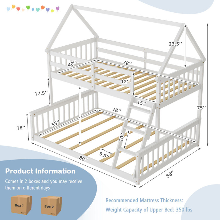 Twin Over Full House Bunk Bed with Ladder and Guardrails view 5