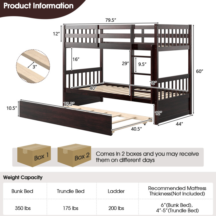 Twin Over Twin Bunk Bed with Pull-out Trundle and Ladder view 5