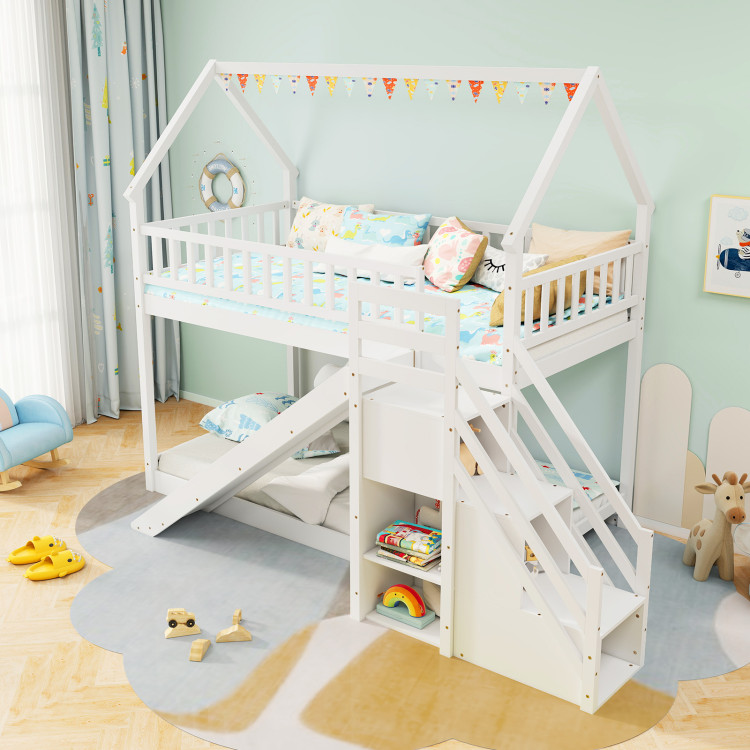 Twin Over Twin Bunk Bed with Slide and Staircase view 2