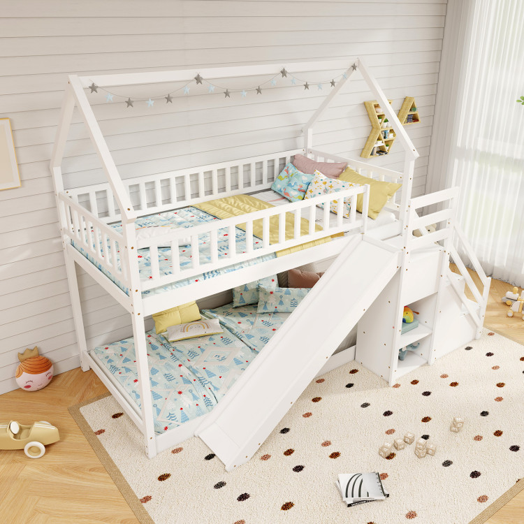 Twin Over Twin Bunk Bed with Slide and Staircase view 5