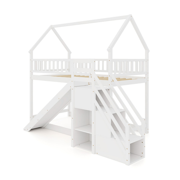 Twin Over Twin Bunk Bed with Slide and Staircase view 1