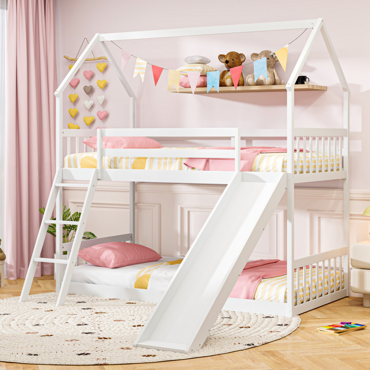 Twin Over Twin House Bunk Bed with Slide and Ladder view 2