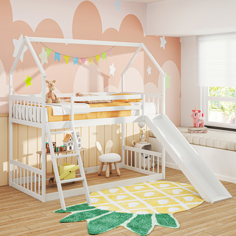Twin Over Twin House Bunk Bed with Slide and Ladder view 3