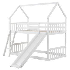 Twin Over Twin House Bunk Bed with Slide and Ladder