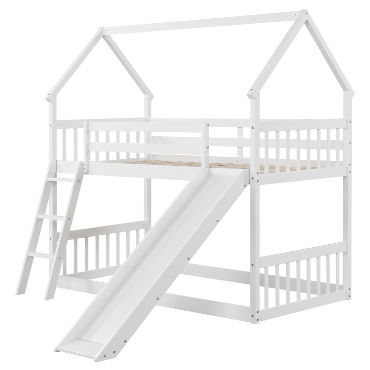 Twin Over Twin House Bunk Bed with Slide and Ladder view 1
