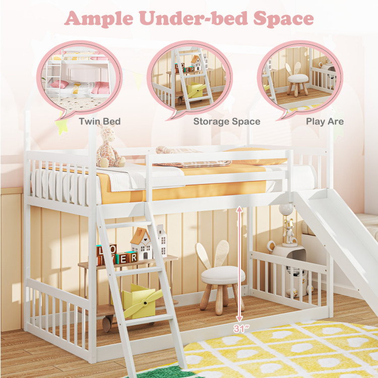 Twin Over Twin House Bunk Bed with Slide and Ladder view 6