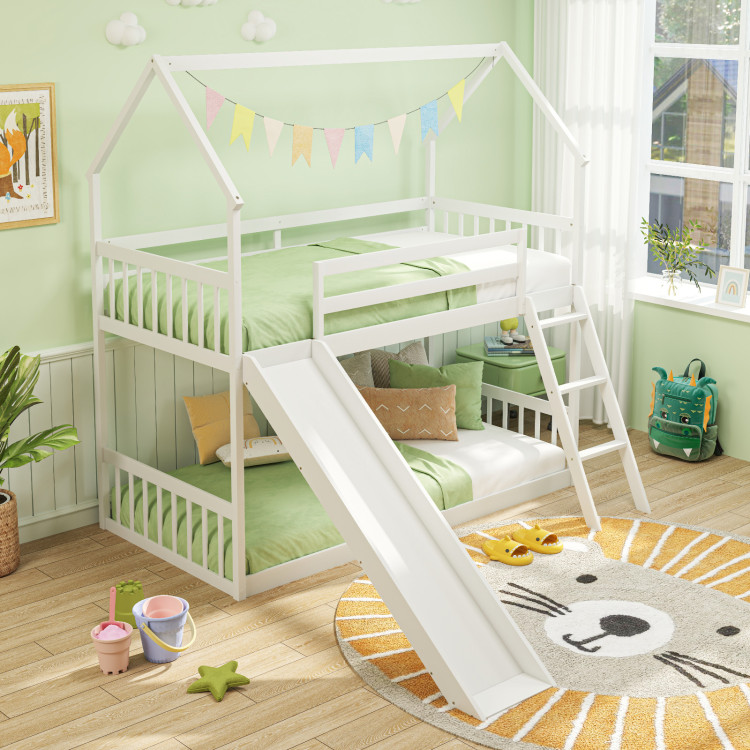 Twin Over Twin House Bunk Bed with Slide and Ladder view 7