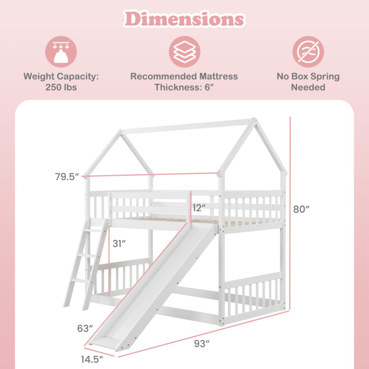 Twin Over Twin House Bunk Bed with Slide and Ladder view 4