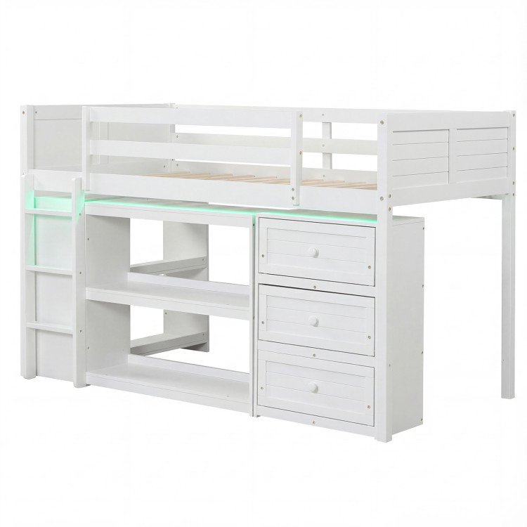 Twin Size Loft Bed with LED Lights and Underbed Space for Kids view 1