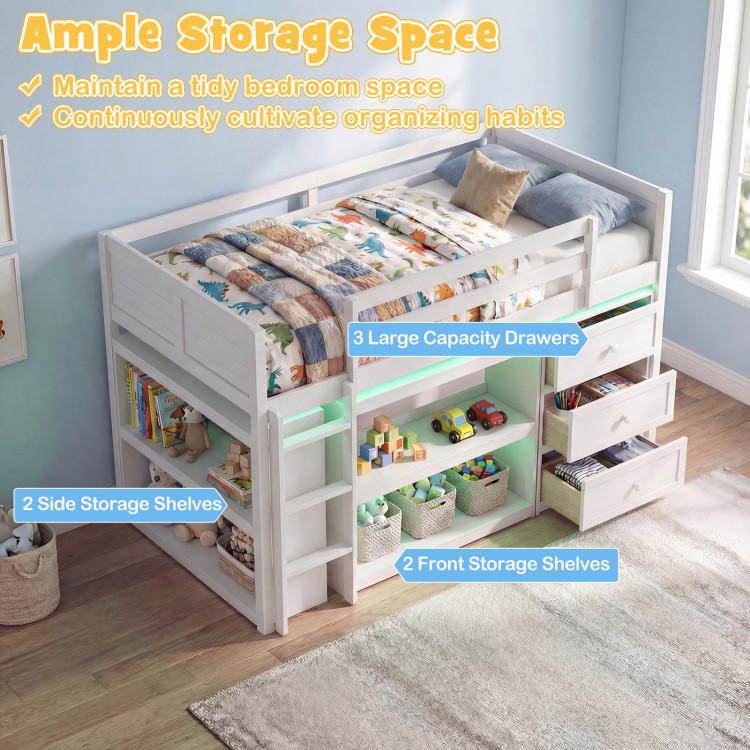Twin Size Loft Bed with LED Lights and Underbed Space for Kids view 8