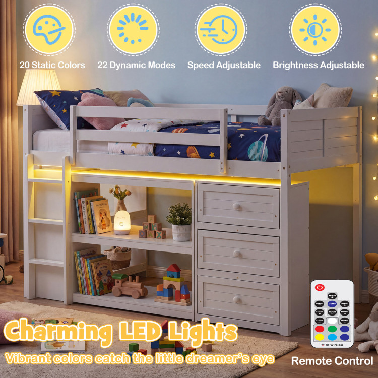 Twin Size Loft Bed with LED Lights and Underbed Space for Kids - Image 9