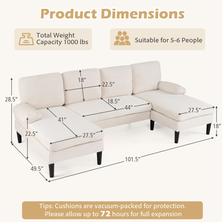 U-shaped Sectional Couch with Double Chaise for Living Room view 4