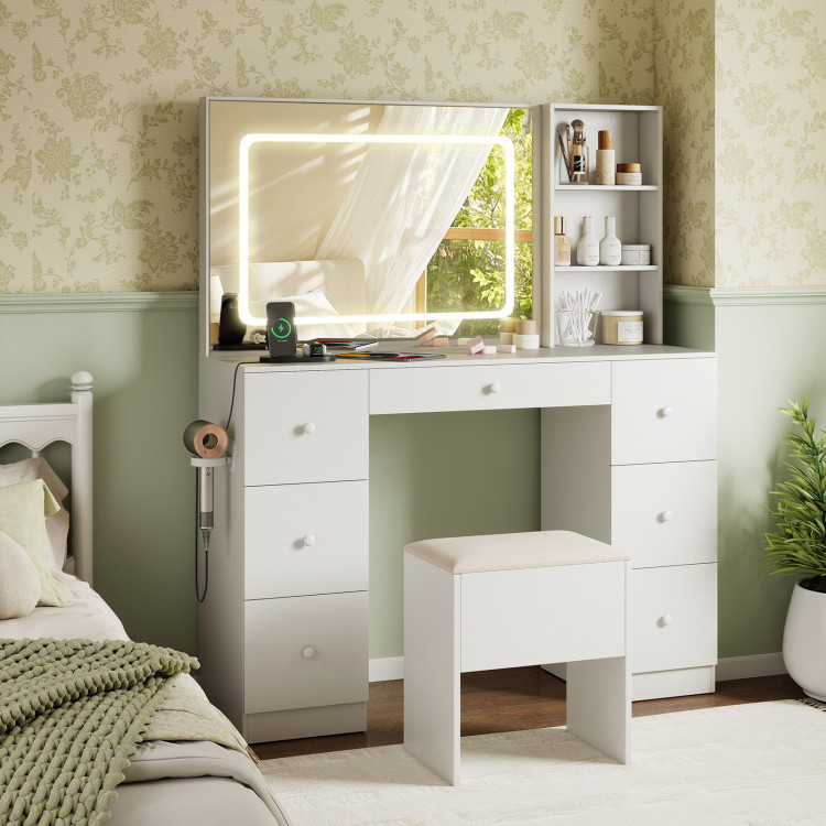 Vanity Desk with Mirror and Lights Makeup Dressing Table Vanity Table and Stool Set view 2