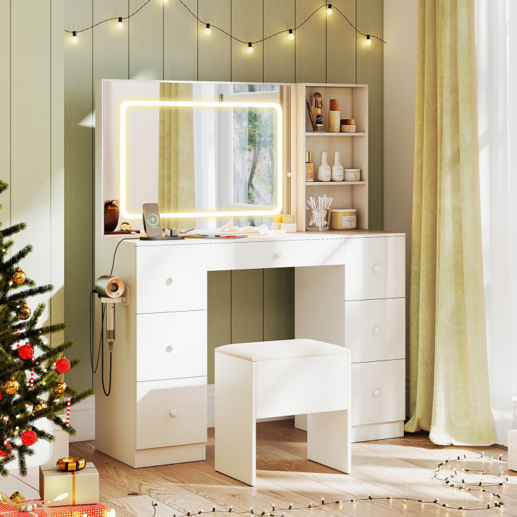 Vanity Desk with Mirror and Lights Makeup Dressing Table Vanity Table and Stool Set view 3