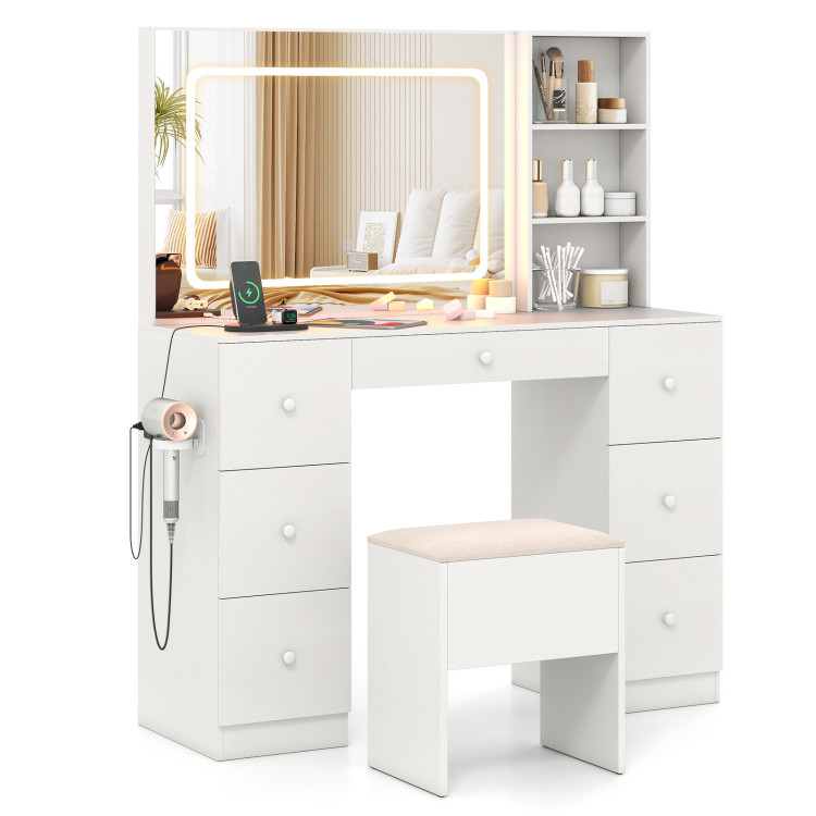 Vanity Desk with Mirror and Lights Makeup Dressing Table Vanity Table and Stool Set view 1