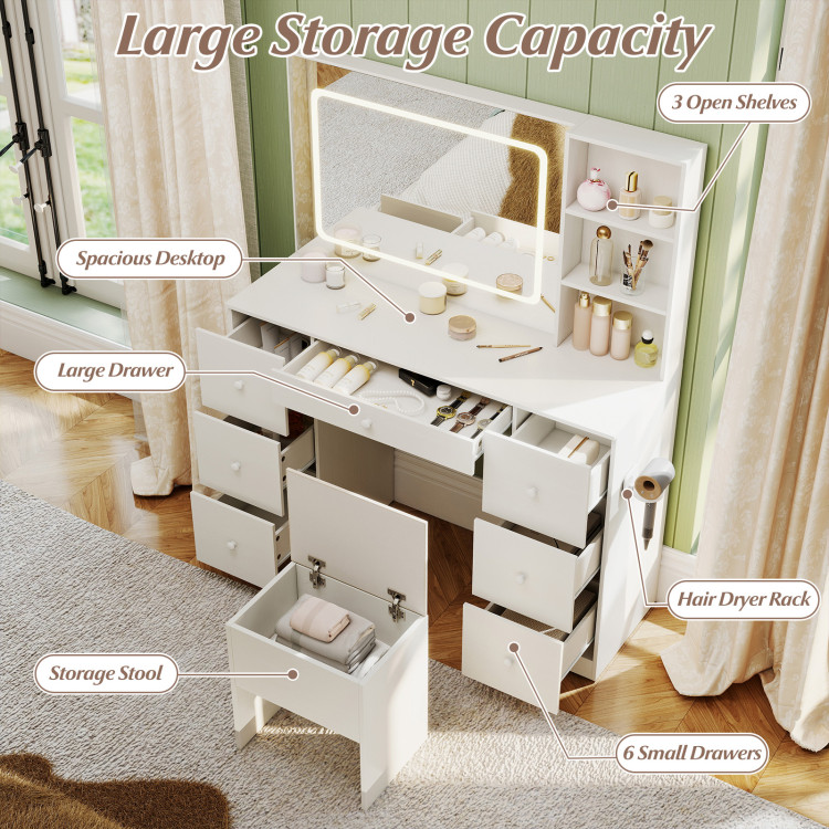 Vanity Desk with Mirror and Lights Makeup Dressing Table Vanity Table and Stool Set view 5