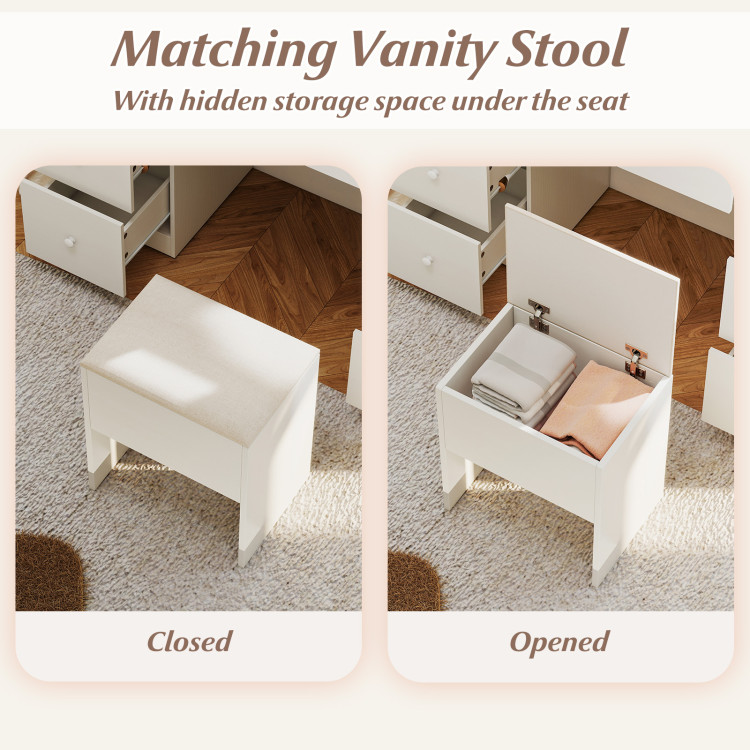 Vanity Desk with Mirror and Lights Makeup Dressing Table Vanity Table and Stool Set view 8
