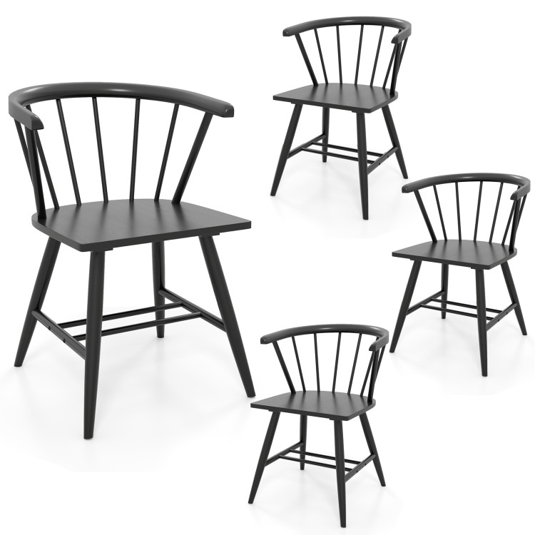 Windsor Dining Chair Set of 4 Mid-Century Modern Black Kitchen Chairs view 1