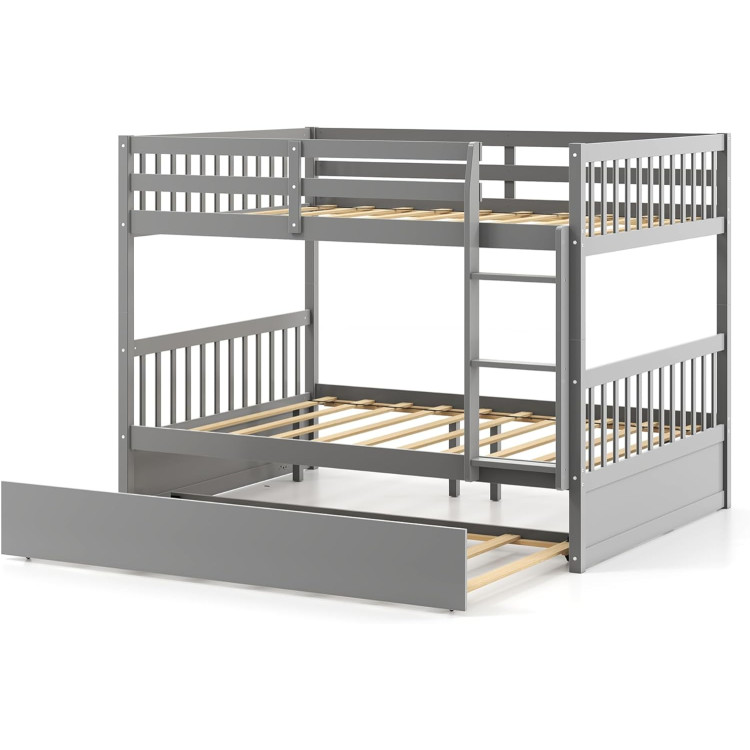 Full over Full Bunk Bed Platform Wood Bed with Ladder view 1
