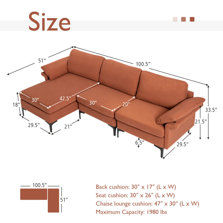 Extra Large Modular L-shaped Sectional Sofa with Reversible Chaise for 4-5 People view 5