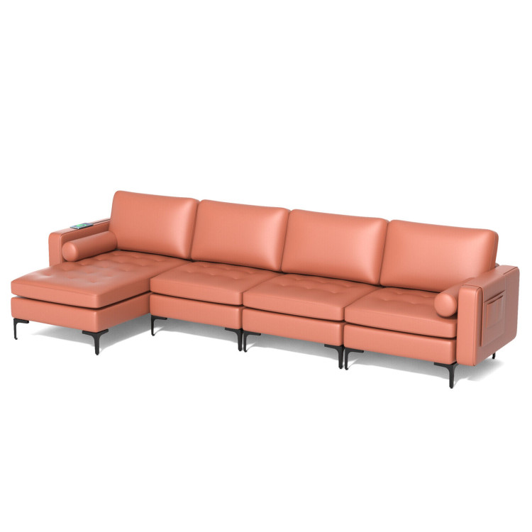 Modular L-shaped 4-Seat Sectional Sofa with Reversible Chaise and 2 USB Socket view 4