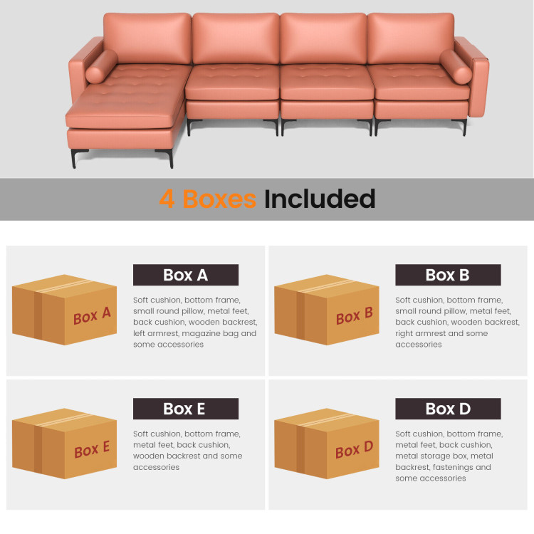 Modular L-shaped 4-Seat Sectional Sofa with Reversible Chaise and 2 USB Socket view 8