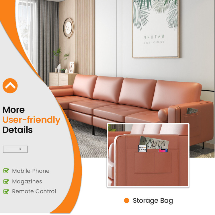 Modular L-shaped 4-Seat Sectional Sofa with Reversible Chaise and 2 USB Socket view 6