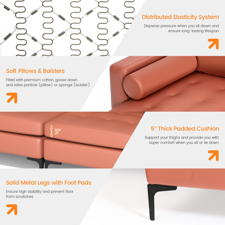 Modular L-shaped 4-Seat Sectional Sofa with Reversible Chaise and 2 USB Socket view 7