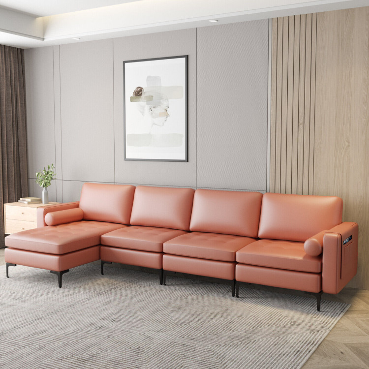 Modular L-shaped 4-Seat Sectional Sofa with Reversible Chaise and 2 USB Socket view 3