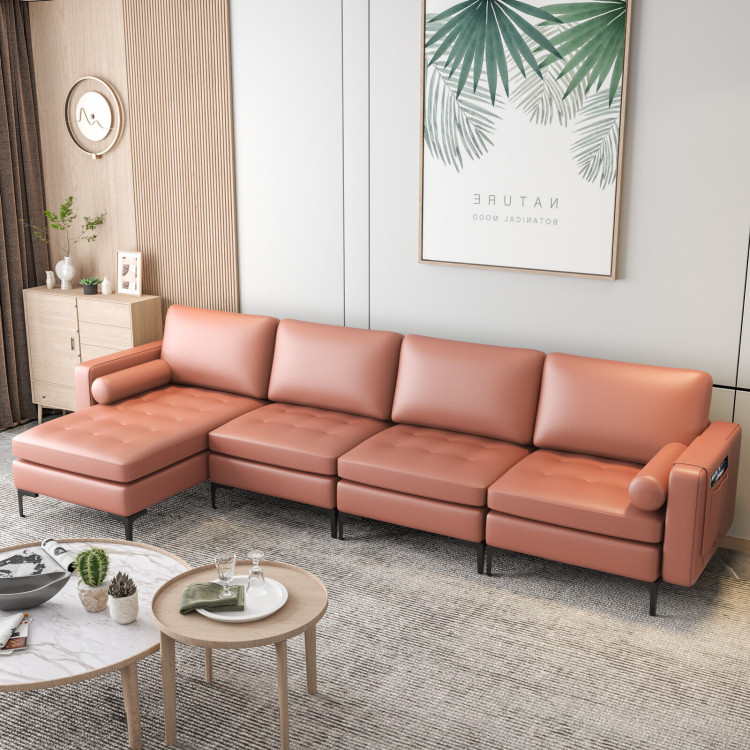 Modular L-shaped 4-Seat Sectional Sofa with Reversible Chaise and 2 USB Socket view 2