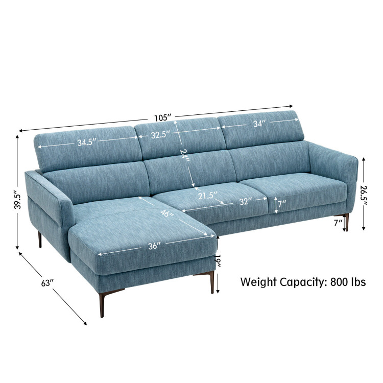 105 Inch L-Shaped Sofa Couch with 3 Adjustable Headrests view 5
