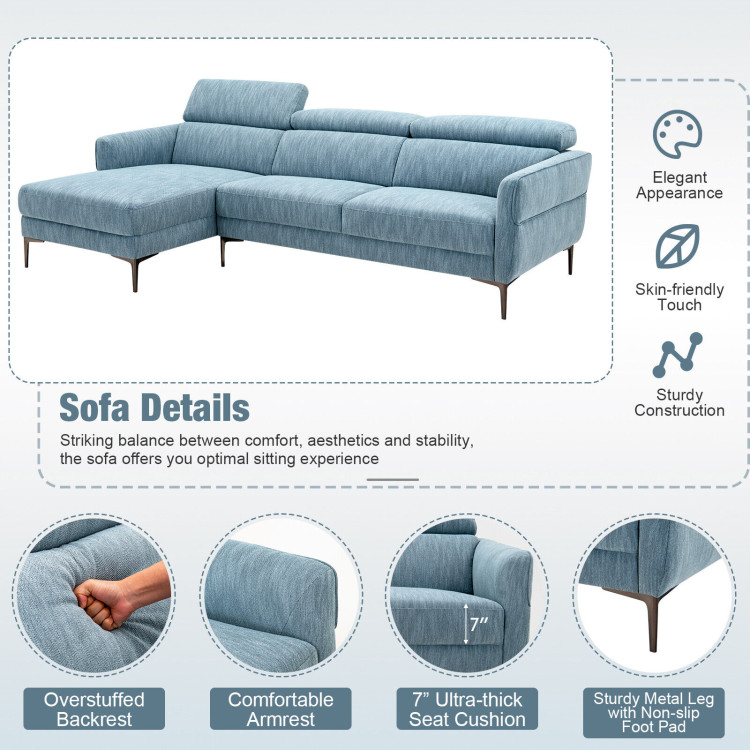 105 Inch L-Shaped Sofa Couch with 3 Adjustable Headrests view 8
