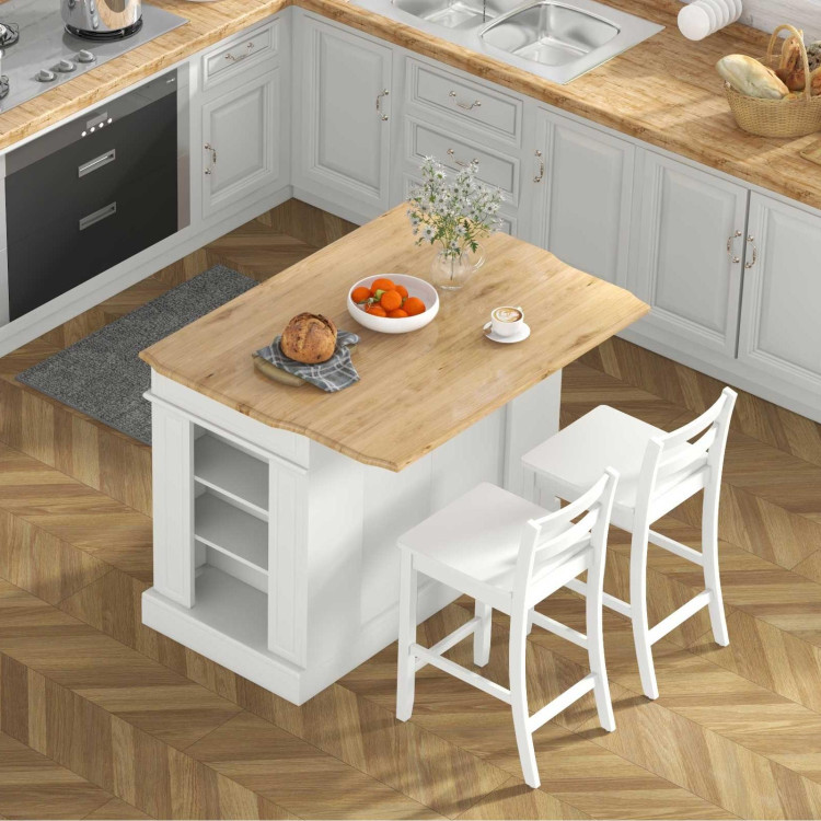 3-Piece Kitchen Furniture Set: Kitchen Island + 2 Bar Stools + Narrow Storage Cart view 2