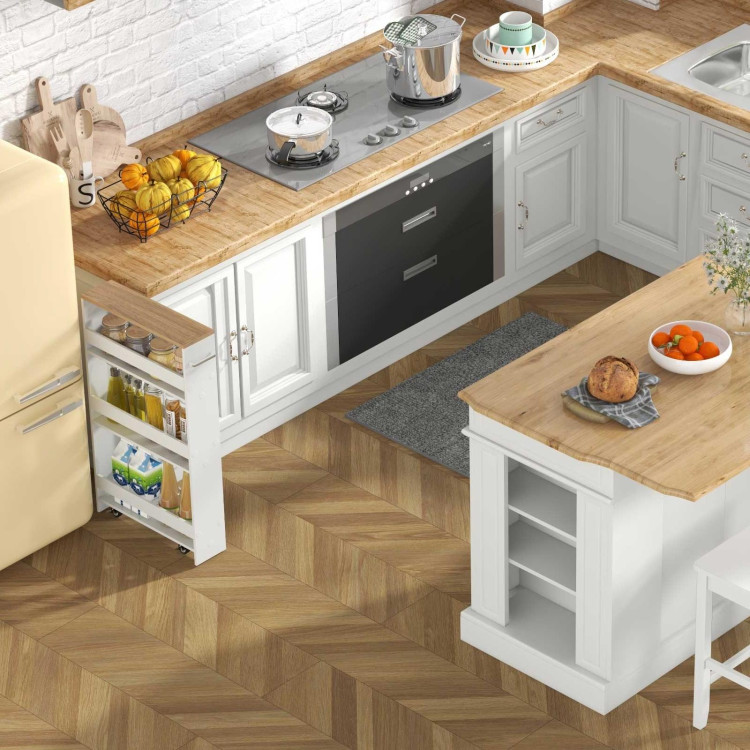 3-Piece Kitchen Furniture Set: Kitchen Island + 2 Bar Stools + Narrow Storage Cart view 3