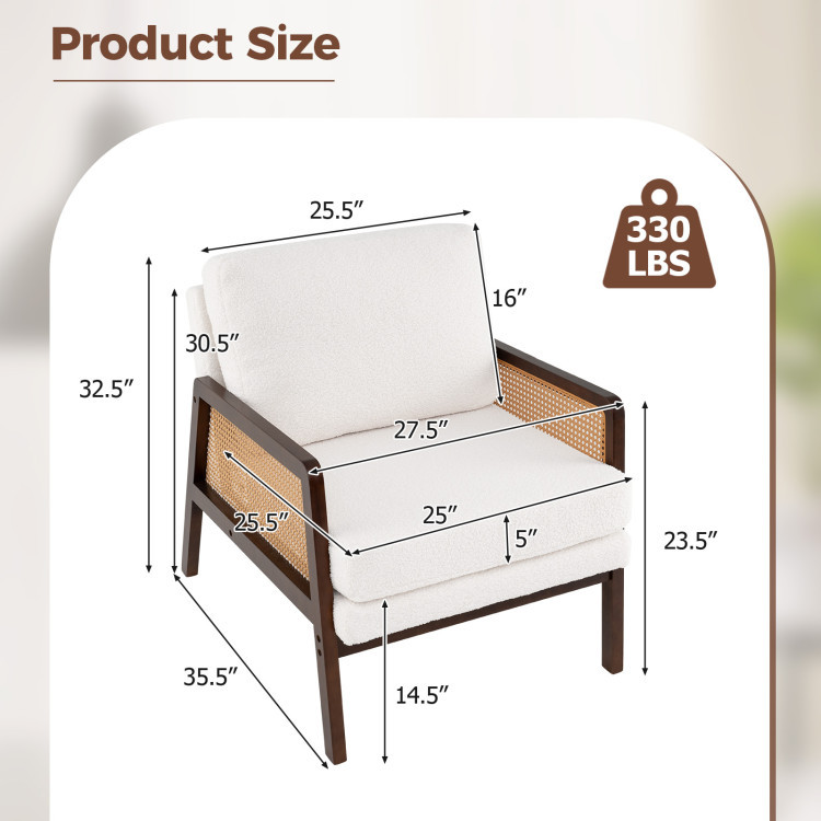 3-Piece Rattan Living Room Furniture Set with Tempered Glass Tabletop and Accent Chair view 5