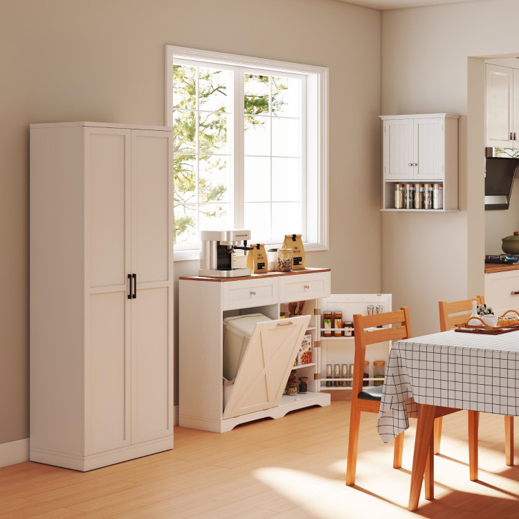 Dining Room Set: Tall Storage Cabinet and Trash Can Cabinet and Wall Mount Storage Organizer view 2