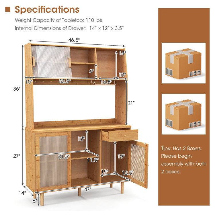 Kitchen Dining Set with Extendable Table, 2 Rattan Accent Chairs and Kitchen Cabinet view 5
