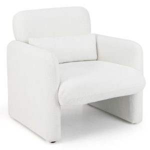 Living Room Set: 70 Inch Media Entertainment Center and Modern Upholstered Chenille Accent Chair