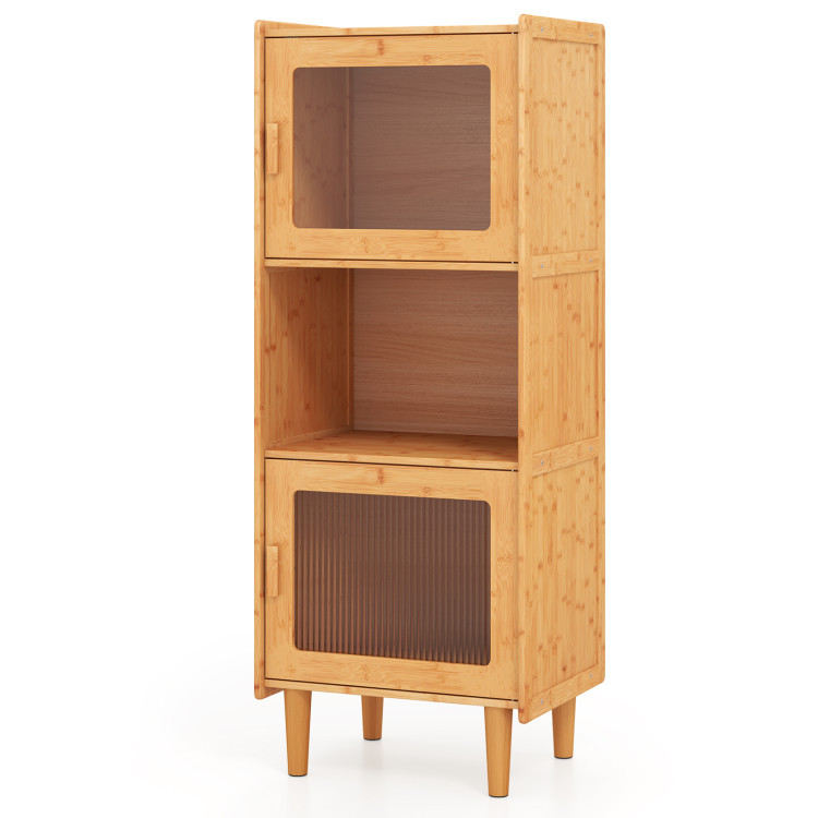 3-Piece Modern Dining Room Set: Wooden Dining Chairs + Bamboo Sideboard Cabinet + Tall Storage view 6